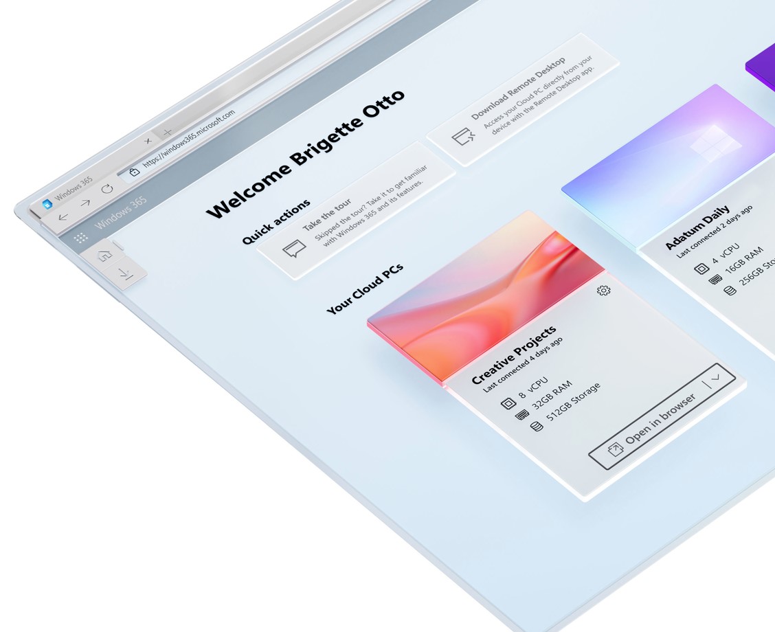 windows365-1 Securely stream your Windows experience - including your personalized apps, content, and settings—from the Microsoft cloud to any device with your Windows 365 Cloud PC.